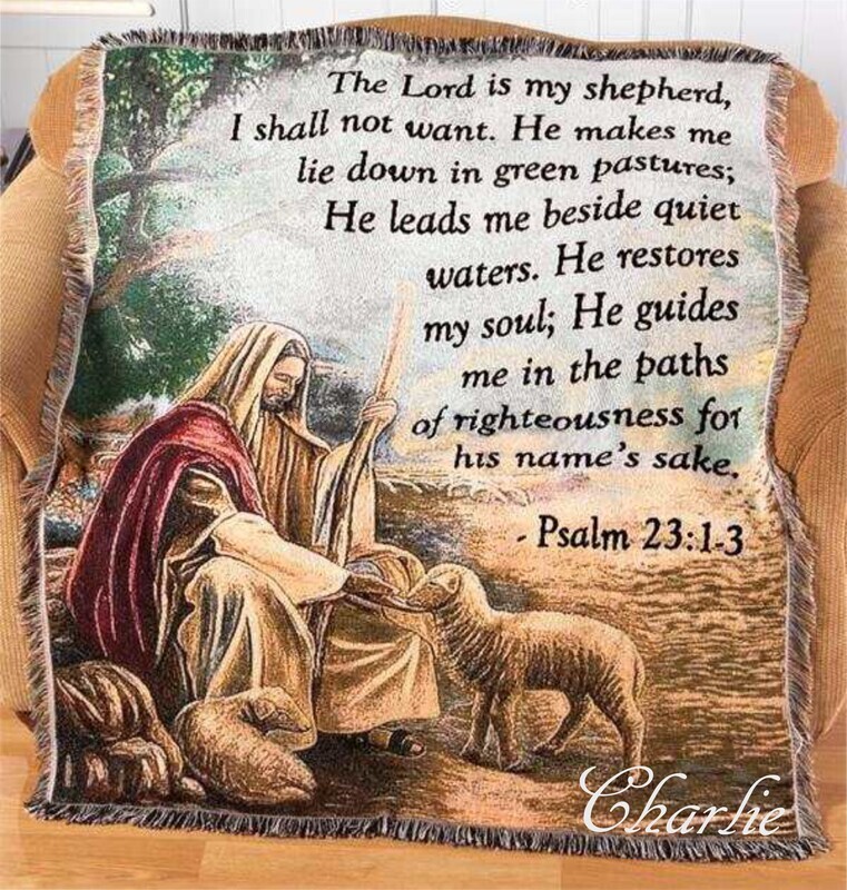 Personalized Psalm 23 woven tapestry throw blanket, Bible Verse, Large Tapestry Throw Blanket, Scripture, Psalm, Religious Gift, Customized
