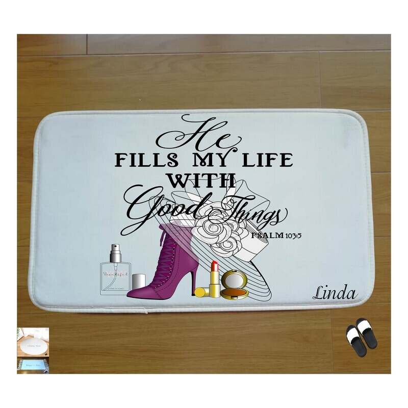 Christian Prayer Mat &quot;HE FILLS MY LIFE&quot; | Personalized Prayer Mat | Inspirational gift | Church gift | Christian gift | Prayer room accessories | Bedside mat