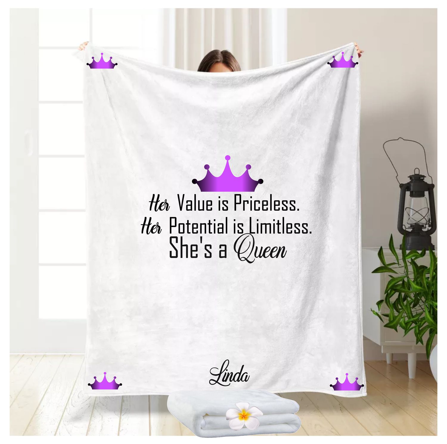 Customized Throw Blankets for Friends &amp; Family &quot;She&#39;s a Queen&quot;| Gift for Mom| Customized gift for Her| Gift for Sister| Holiday Gift for Her| Housewarming Gif| Birthday gift for Her