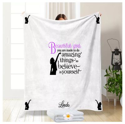 Customized Throw Blankets for Friends &amp; Family &quot;Beautiful Girl&quot;| Gift for Mom| Customized gift for Her| Gift for Sister| Holiday Gift for Her| Housewarming Gif| Birthday gift for Her