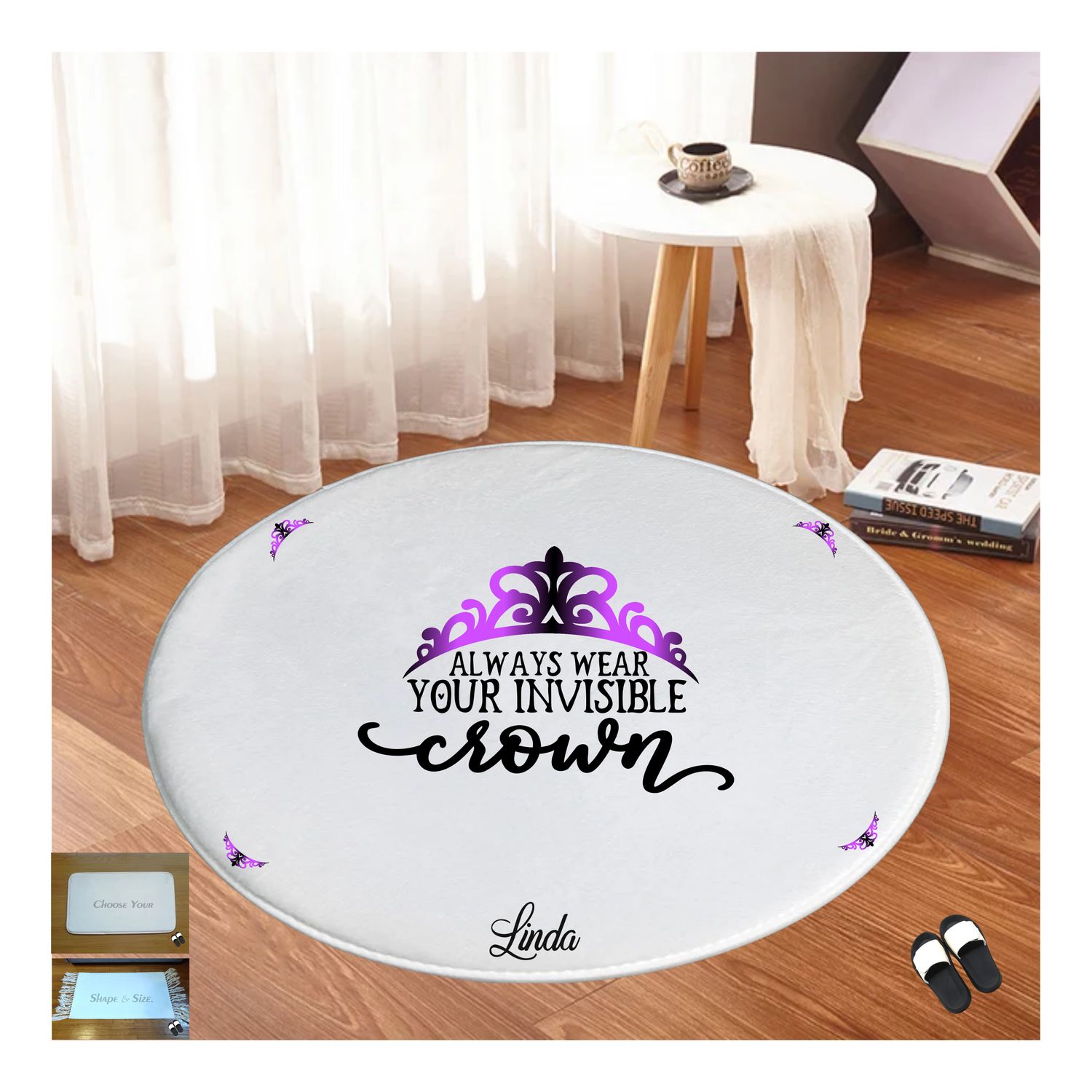 Customized Floor Mat &quot;Always wear your invisible crown&quot;| Bedroom Mat| Customized gift for Friend| Gift for Sister| Holiday Gift for Her| Housewarming Gift| Birthday Gift for her