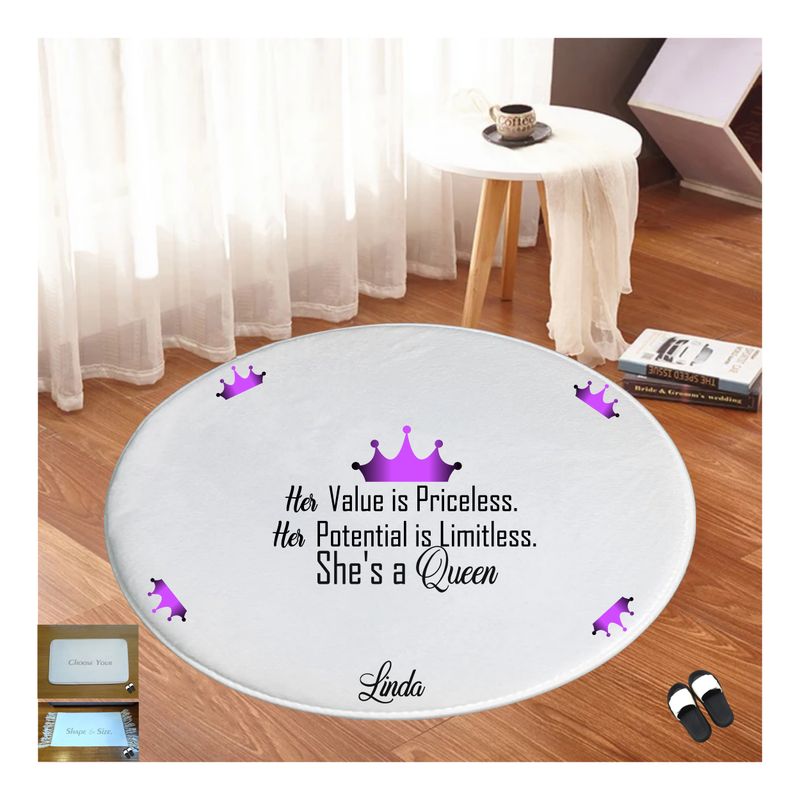 Customized Floor Mat &quot;She&#39;s a Queen&quot;| Bedroom Mat| Customized gift for Friend| Gift for Sister| Holiday Gift for Her| Housewarming Gift| Birthday Gift for her