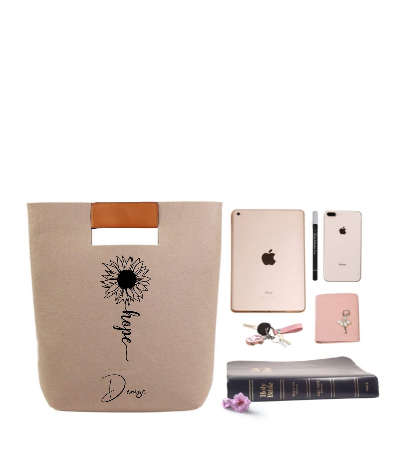 Personalized Tote &quot;HOPE&quot; &amp; Stylus Pen, Elegant Bible Tote, Religious Gift, Custom Bible Tote, Monogrammed Tote, Church Gift, Classy Tote, Bible Bag