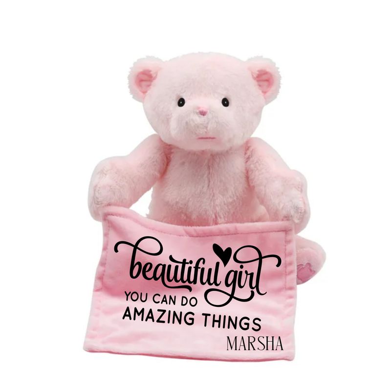 Personalized NameSake Peek-A-Boo Teddy Bear &quot;BEAUTIFUL GIRL&quot;| Personalized Toy| Plush Toy| Animated Toy| Personalized Teddy Bear| Stuffed Animals for all