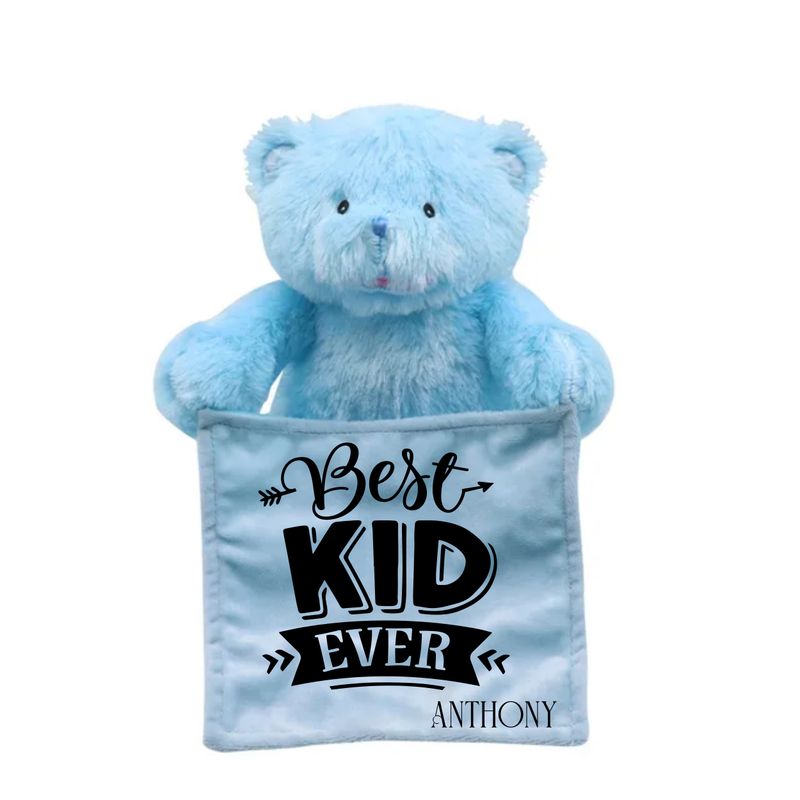 Personalized NameSake Peek-A-Boo Teddy Bear &quot;BEST KID EVER&quot;| Personalized Toy| Plush Toy| Animated Toy| Personalized Teddy Bear| Stuffed Animals for all