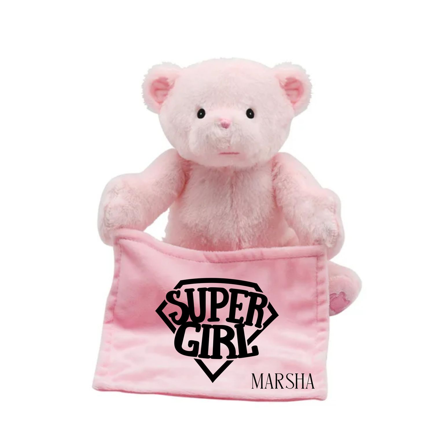 Personalized NameSake Peek-A-Boo Teddy Bear &quot;SUPER GIRL/BOY&quot;| Personalized Toy| Plush Toy| Animated Toy| Personalized Teddy Bear| Stuffed Animals for all