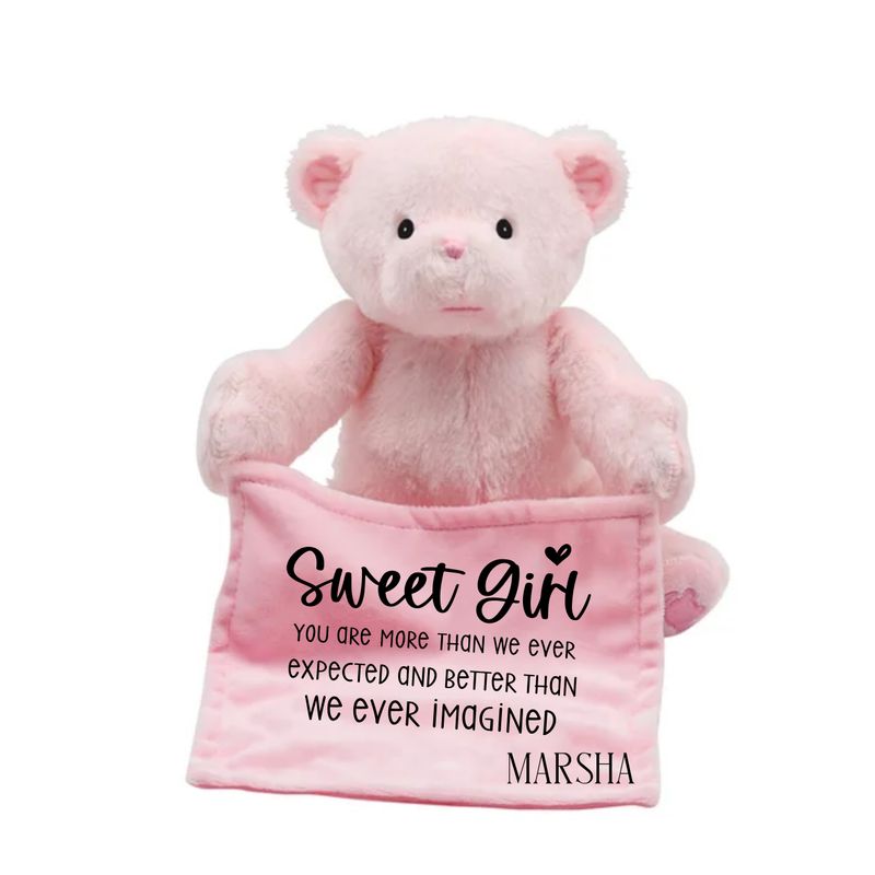 Personalized NameSake Peek-A-Boo Teddy Bear &quot;SWEET GIRL/BOY&quot;| Personalized Toy| Plush Toy| Animated Toy| Personalized Teddy Bear| Stuffed Animals for all