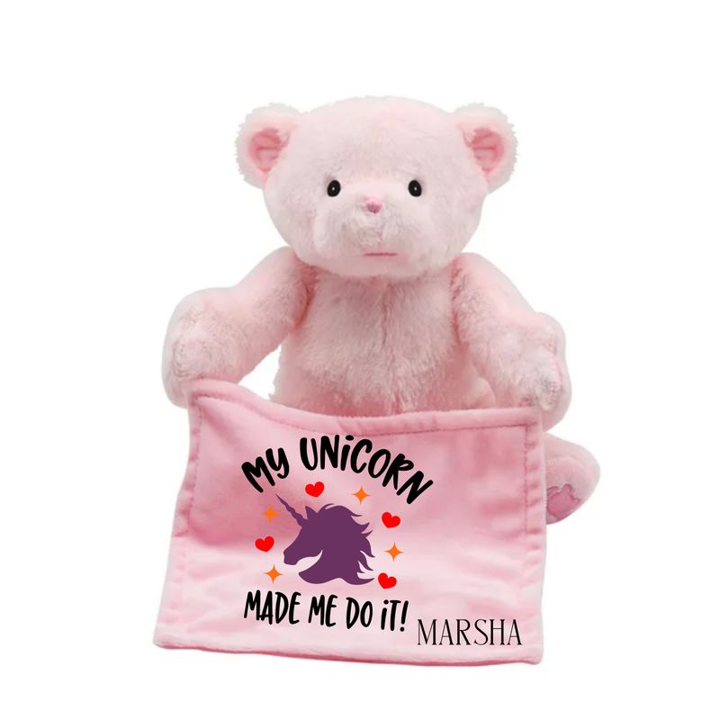 Personalized NameSake Peek-A-Boo Teddy Bear &quot;MY UNICORN&quot;| Personalized Toy| Plush Toy| Animated Toy| Personalized Teddy Bear| Stuffed Animals for all