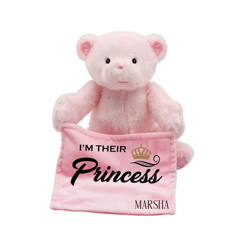 Personalized NameSake Peek-A-Boo Teddy Bear &quot;I&#39;M THEIR PRINCESS/PRINCE&quot;| Personalized Toy| Plush Toy| Animated Toy| Personalized Teddy Bear| Stuffed Animals for all