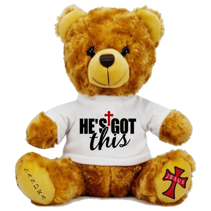 Personalized Scripture Bear &quot;HE&#39;S GOT THIS&quot; Christian Gifts| Church Gift| Birthday Bear| Teddy Bear with Bible verse| Teddy Bear with name| NameSake Teddy Bear| Customized Stuffed Animals| Grad Bear