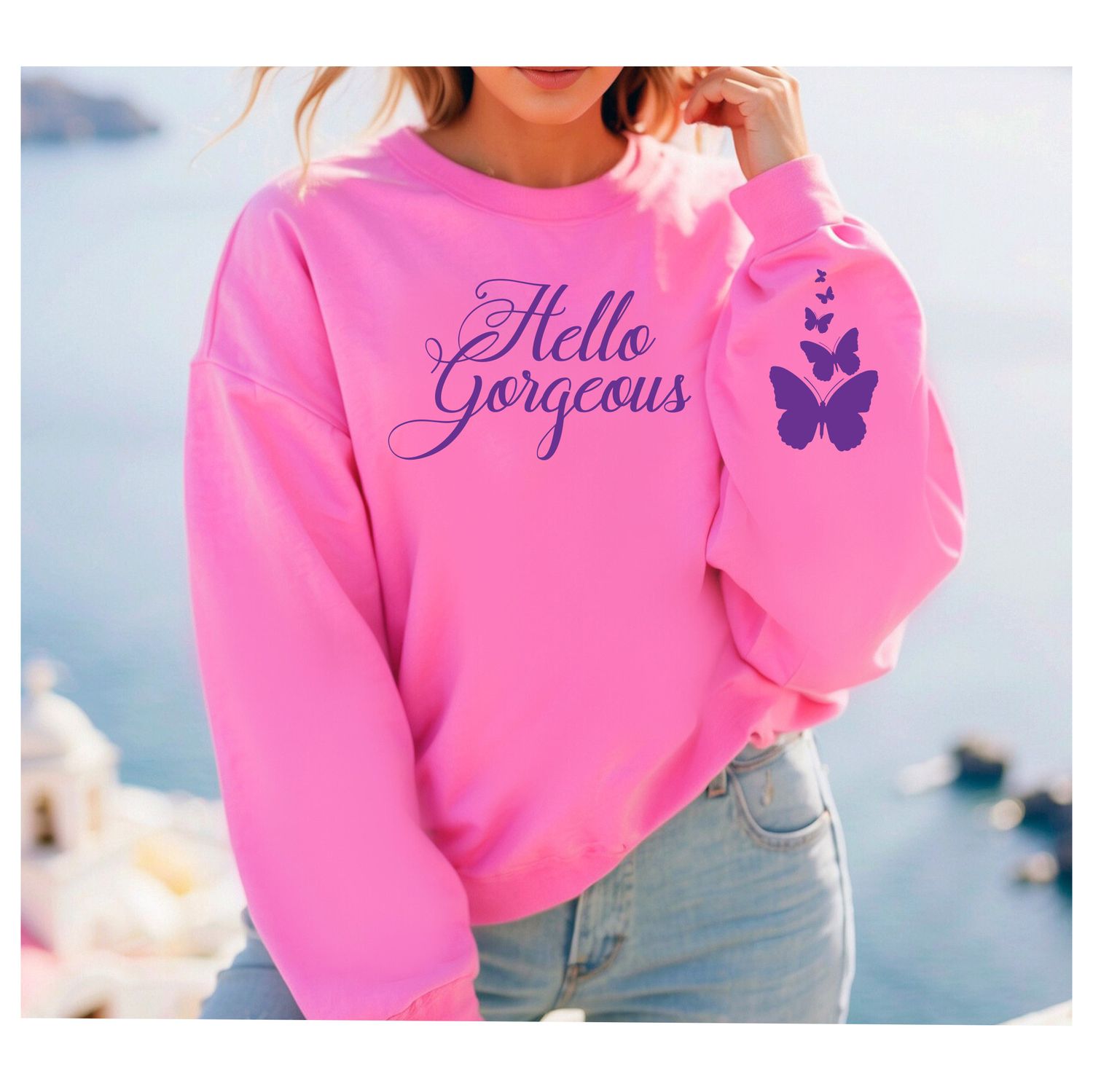 Premium Unisex Sweatshirt/Hoodie &#39;&#39;HELLO&quot; Cozy Sweatshirt, Graphic Hoodie, Slouchy Sweatshirt, Cute Sweatshirt, Trendy Hoodie