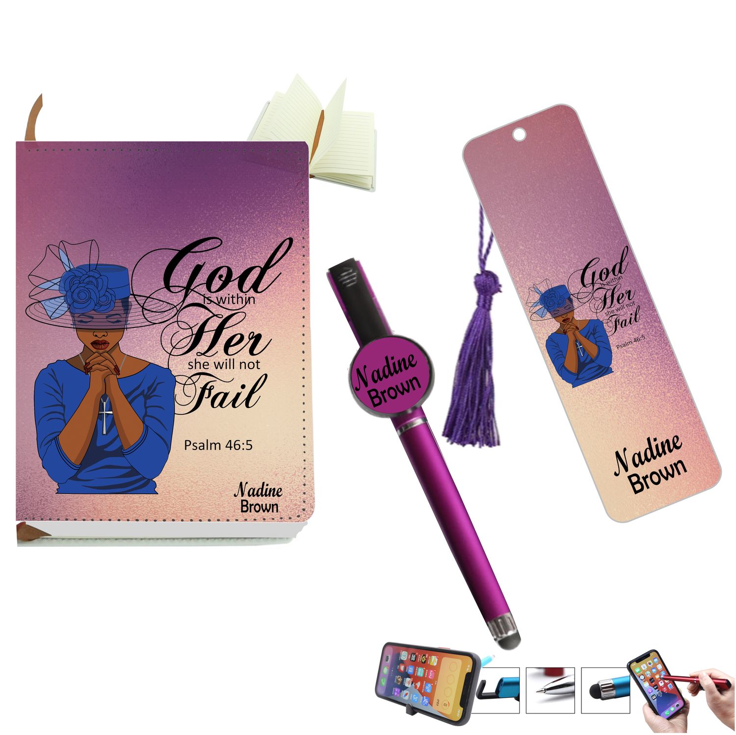 Personalized Journal with Matching Bookmark and Stylus pen, Personalized Prayer journal, Church Gift, Christian gift, Thank you gift, custom Pen, Custom Bookmark