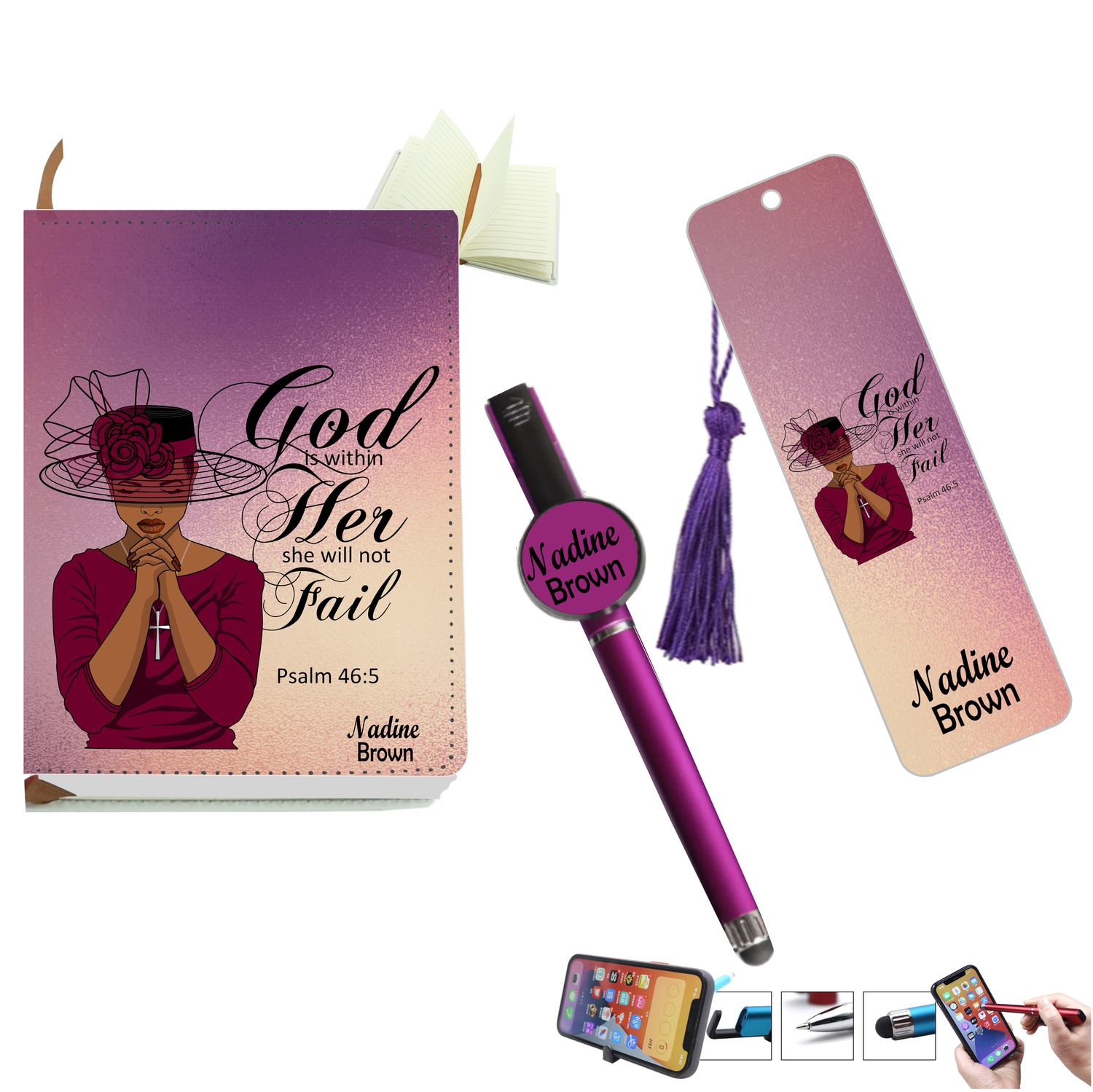 Personalized Journal with Matching Bookmark and Stylus pen, Personalized Prayer journal, Church Gift, Christian gift, Thank you gift, custom Pen, Custom Bookmark