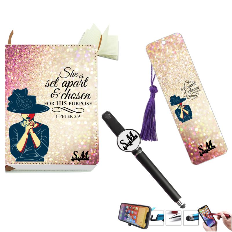 Personalized Journal with Matching Bookmark and Stylus pen, Personalized Prayer journal, Church Gift, Christian gift, Thank you gift, custom Pen, Custom Bookmark