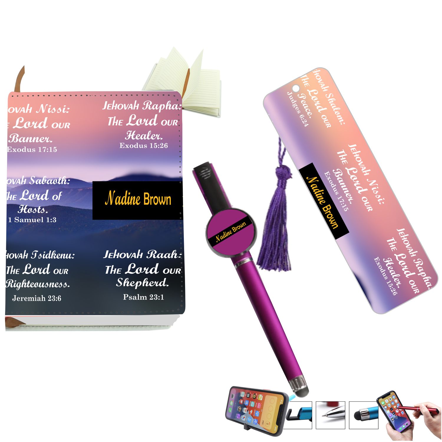 Personalized Journal with Matching Bookmark and Stylus pen, Personalized Prayer journal, Church Gift, Christian gift, Thank you gift, custom Pen, Custom Bookmark