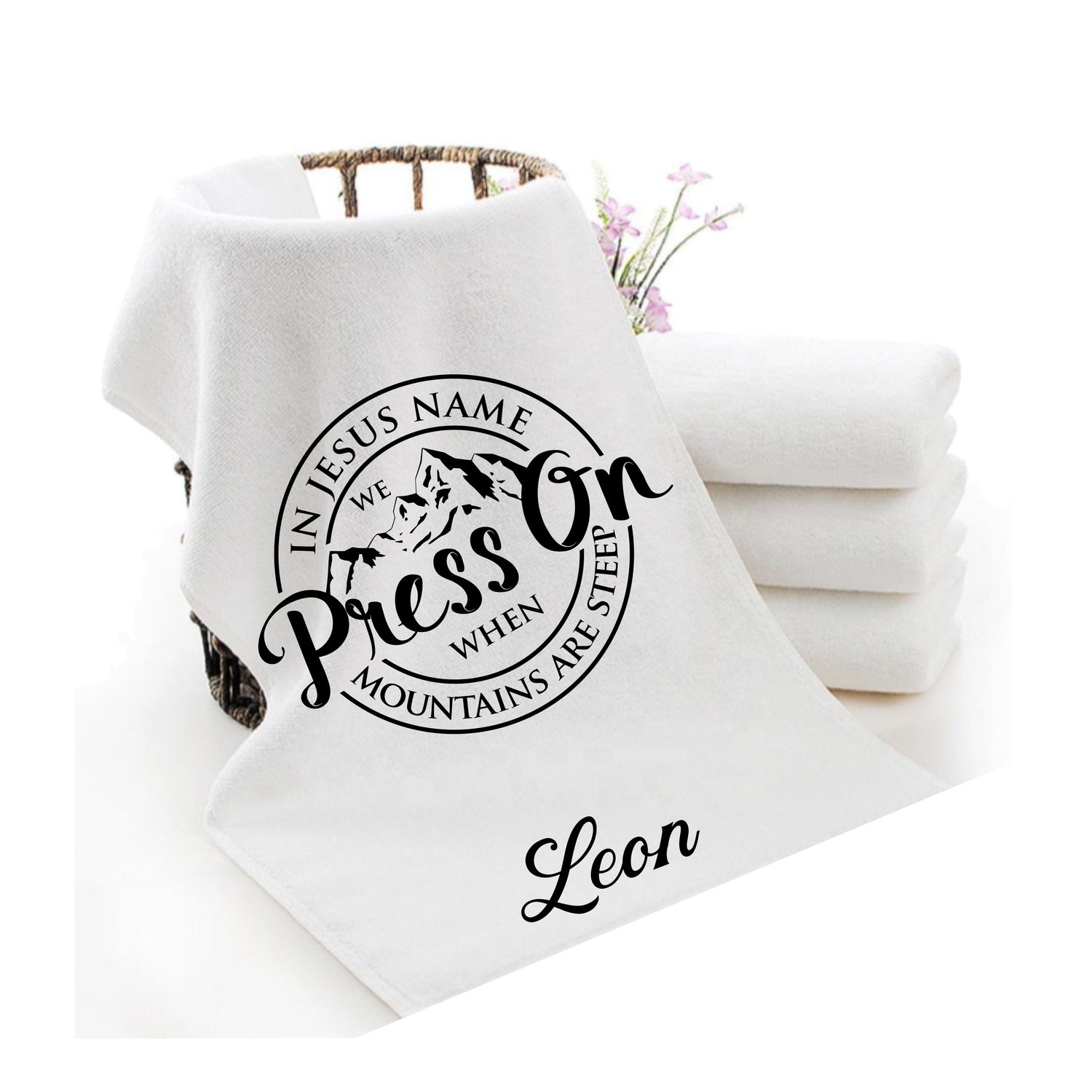Personalized luxury towels with custom name and faith-filled scripture verse