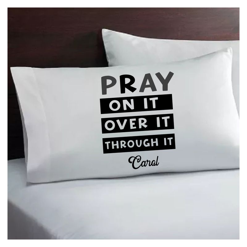 Christian comfort pillowcase with custom monogram and devotional quote