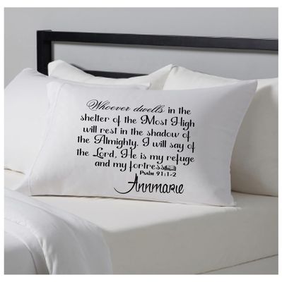 Christian comfort pillowcase with custom monogram and devotional quote