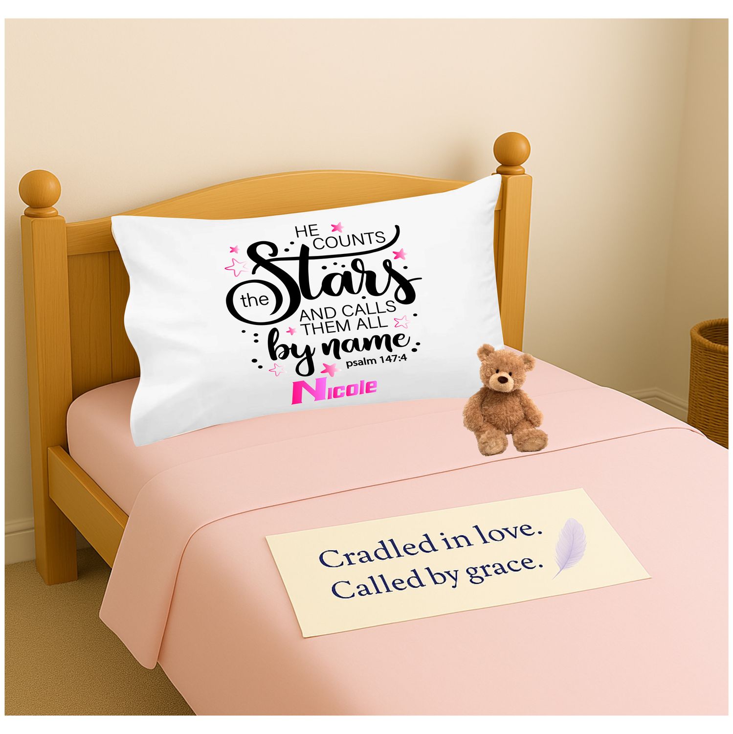 Children’s personalized prayer pillowcase with bedtime scripture and custom name