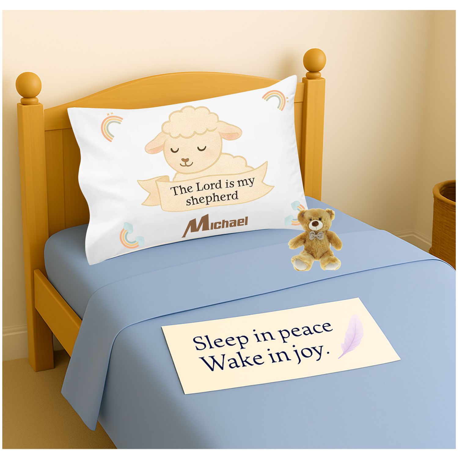 Soft Christian pillowcase for kids featuring uplifting quotes and gentle design