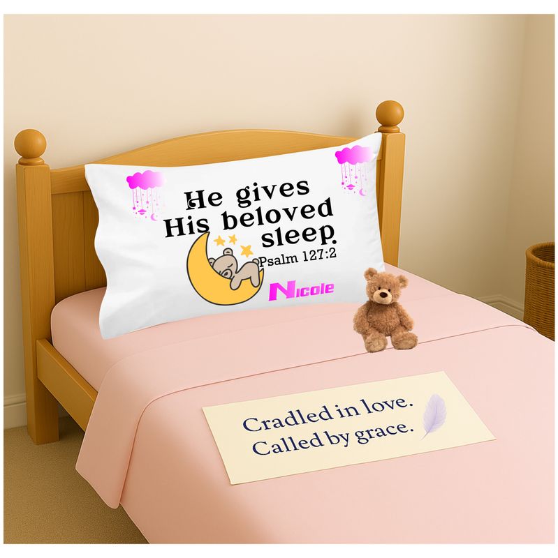 Custom faith-based pillowcase for children with bedtime prayer and monogram