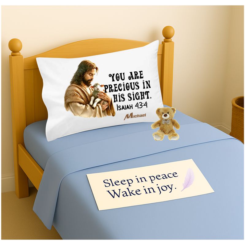 Soft Christian pillowcase for kids featuring uplifting quotes and gentle design