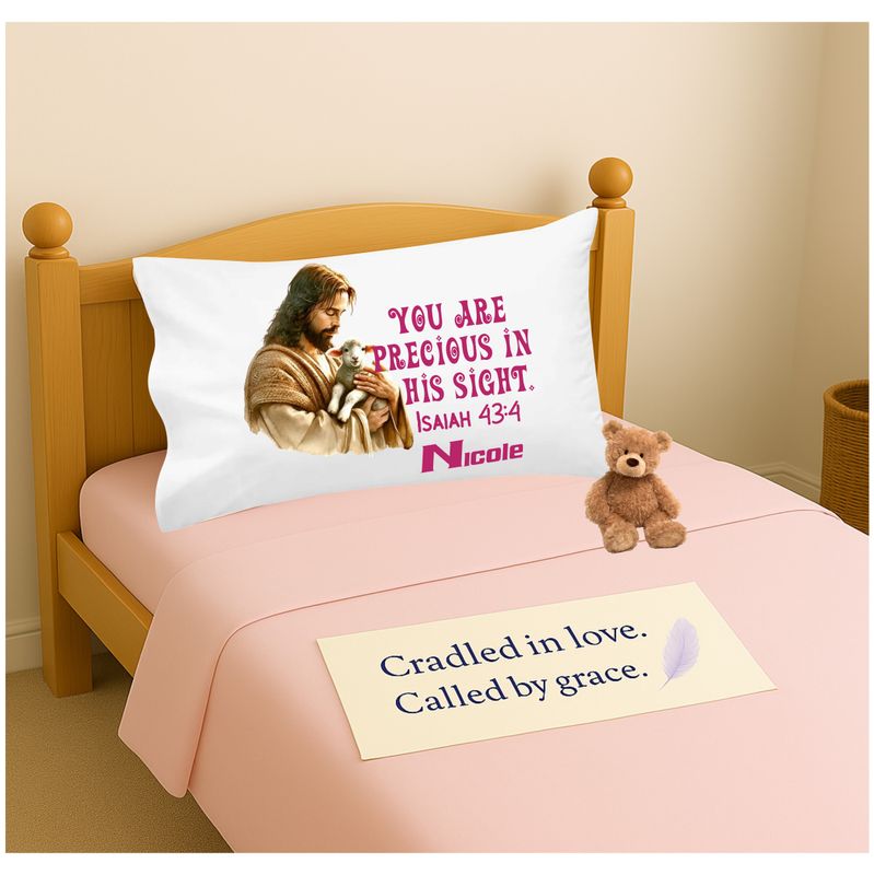 Soft Christian pillowcase for kids featuring uplifting quotes and gentle design