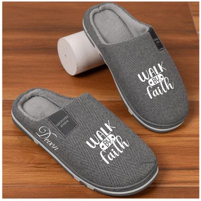 Faith-inspired comfy slippers with personalized quote and name.