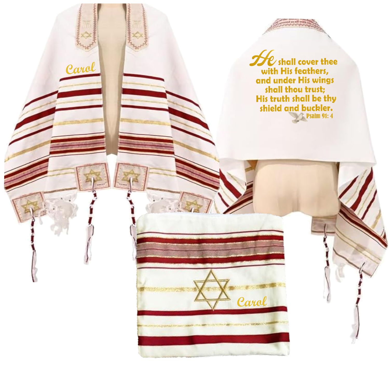 Personalized Christian prayer shawl with custom name, scripture verse, and matching pouch – crafted for worship and comfort