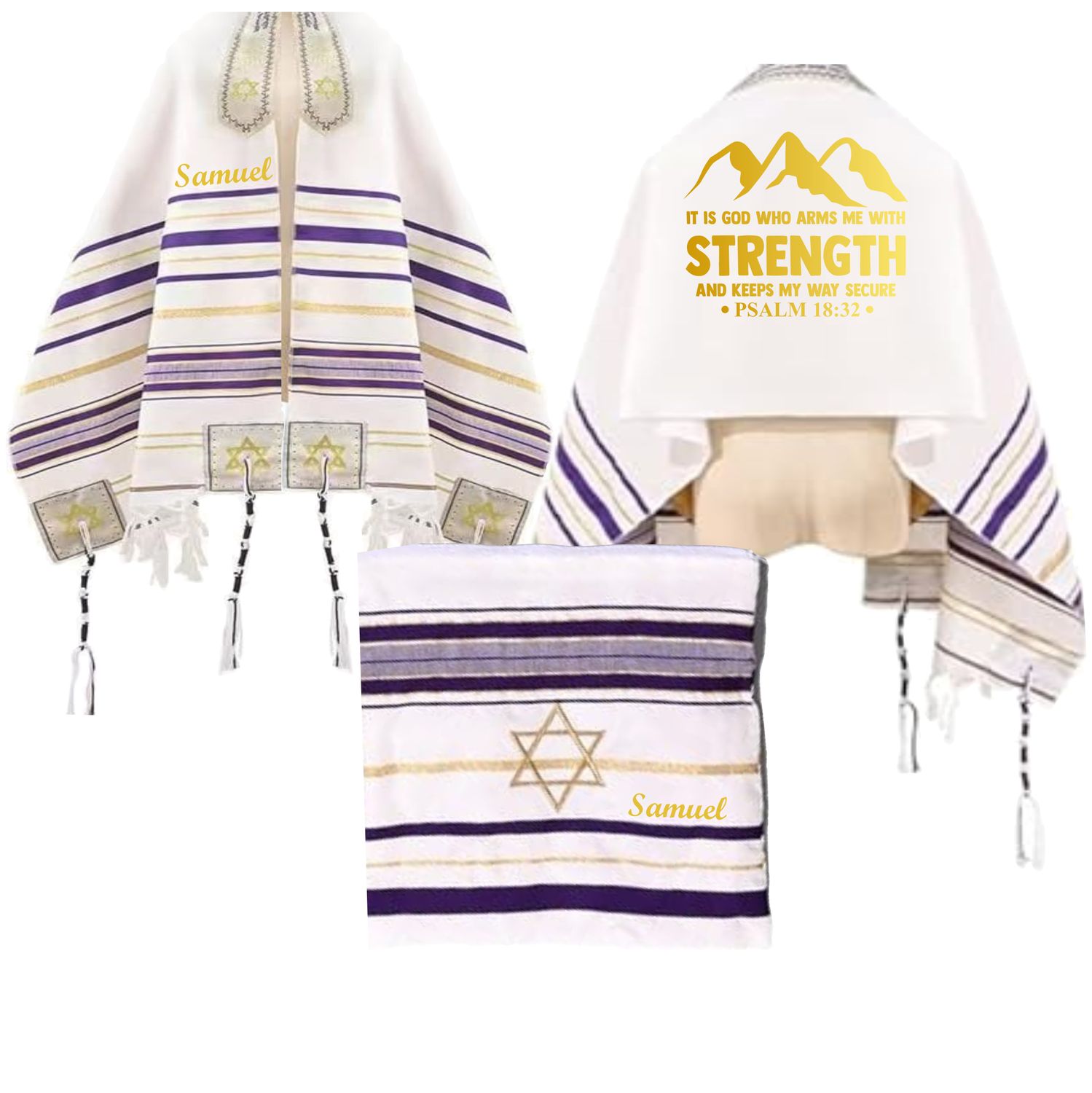 Personalized Christian prayer shawl with custom name, scripture verse, and matching pouch – crafted for worship and comfort