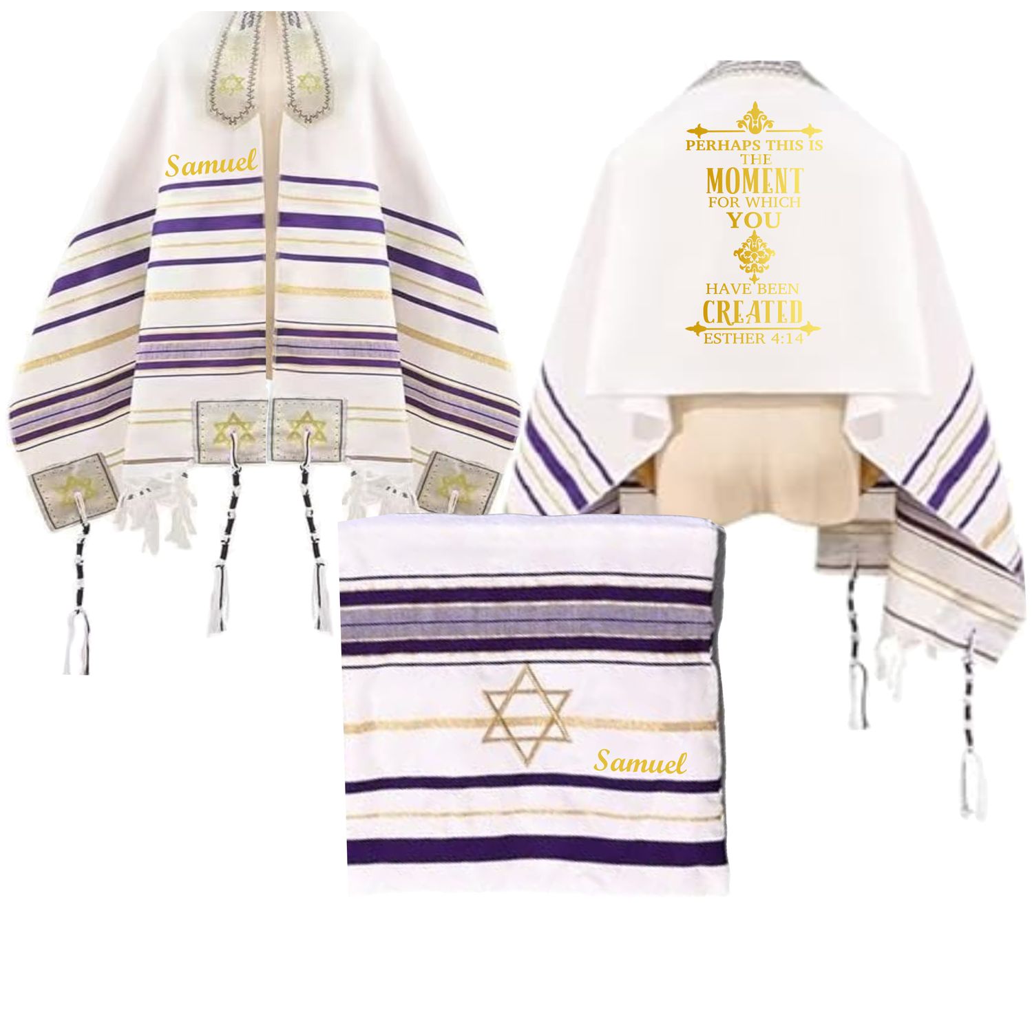 Personalized Christian prayer shawl with custom name, scripture verse, and matching pouch – crafted for worship and comfort