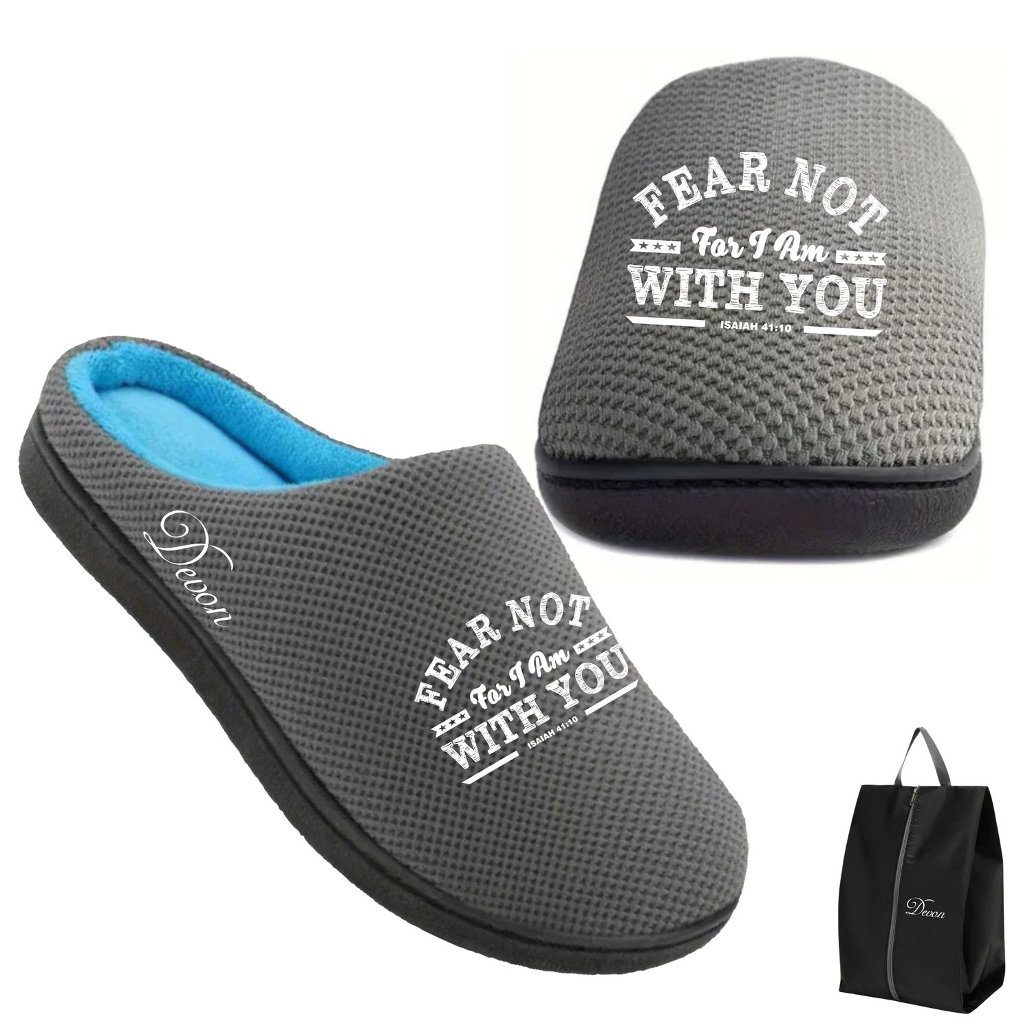 Faith-filled cozy slippers customized with your name and uplifting message