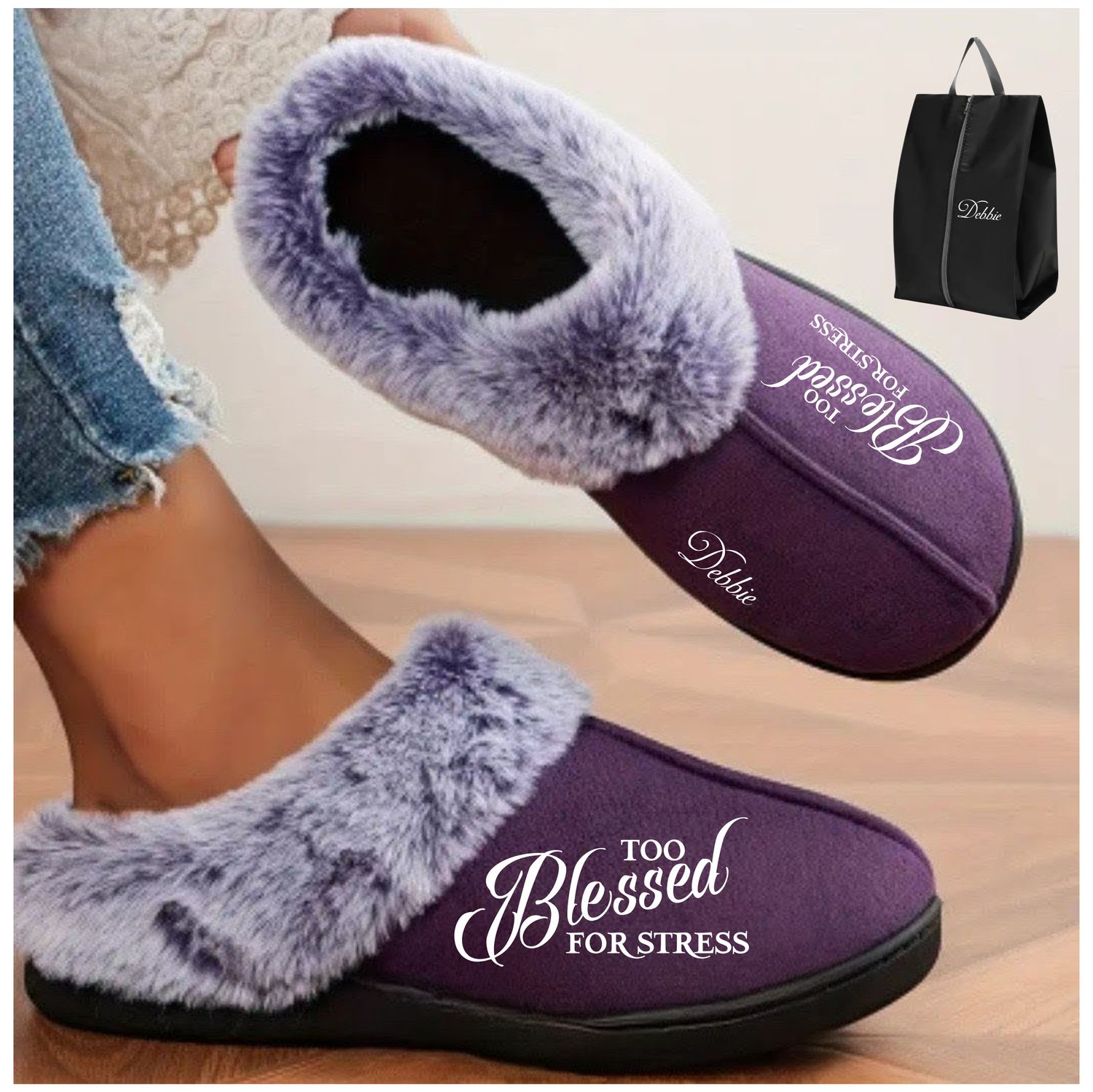 Personalized Ladies Indoor Slippers with Pouch