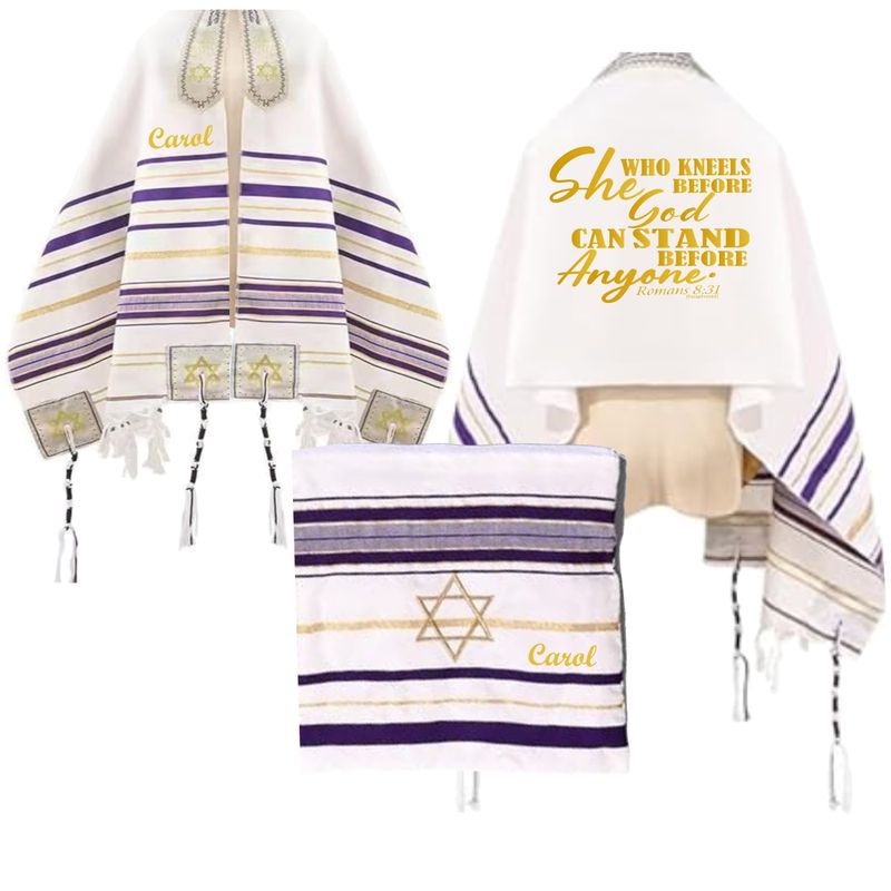 Personalized Christian prayer shawl with custom name, scripture verse, and matching pouch – crafted for worship and comfort
