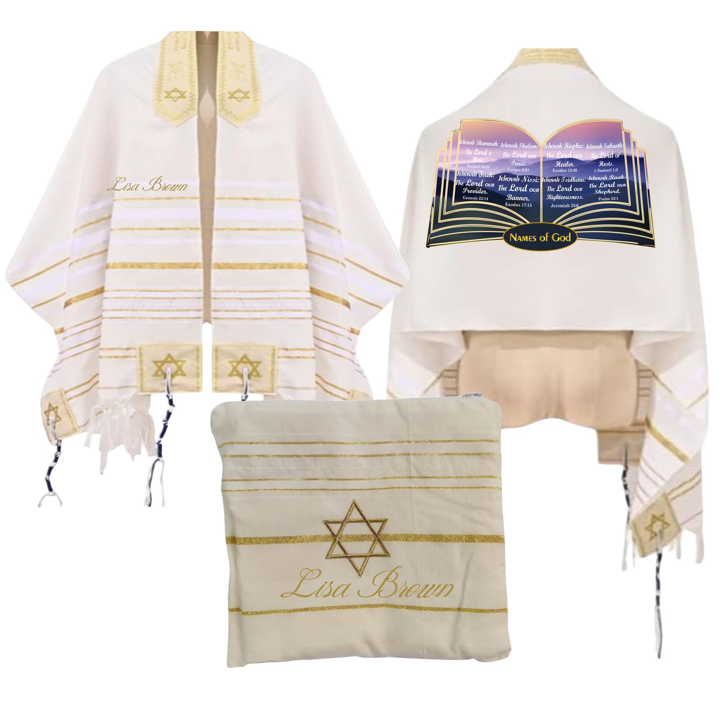Personalized Christian prayer shawl with custom name, scripture verse, and matching pouch – crafted for worship and comfort