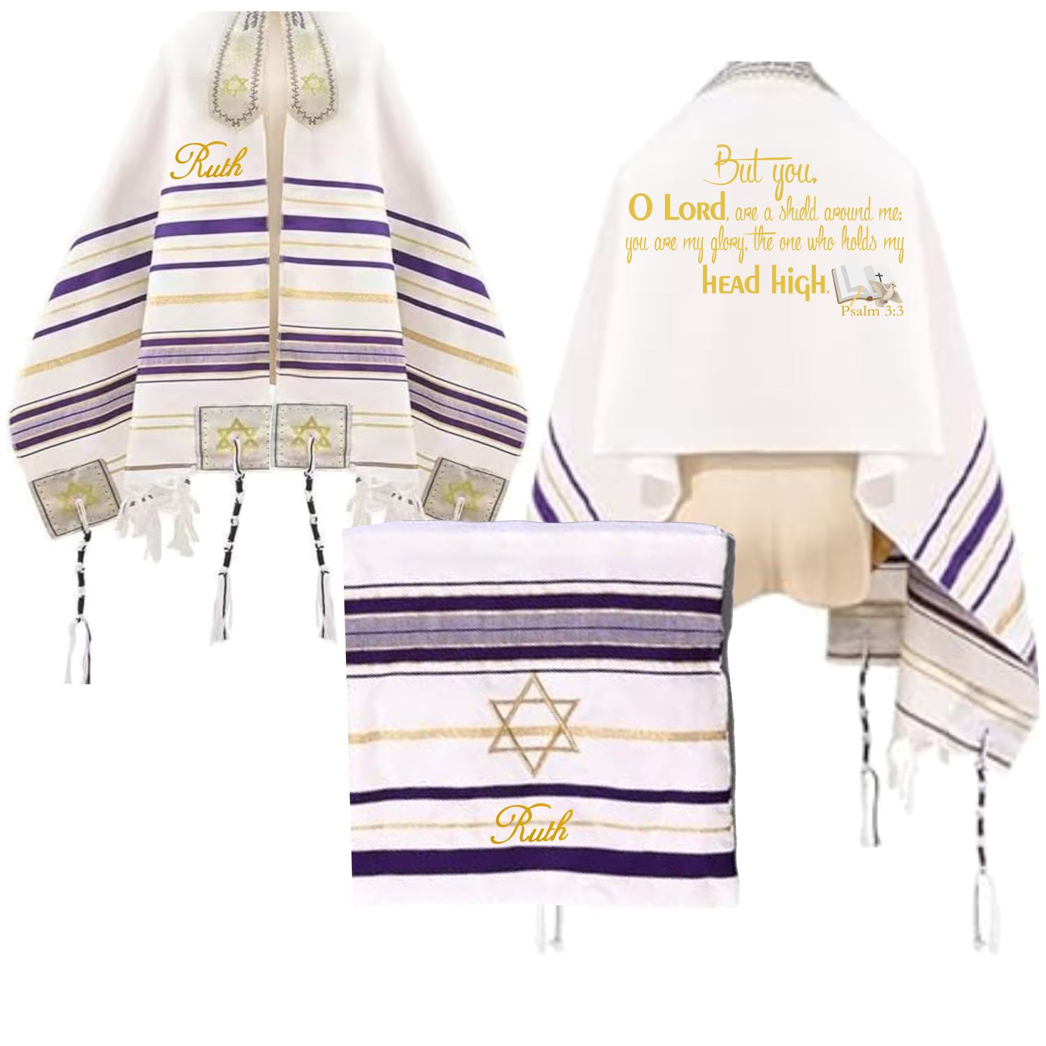 Personalized Christian prayer shawl with custom name, scripture verse, and matching pouch – crafted for worship and comfort