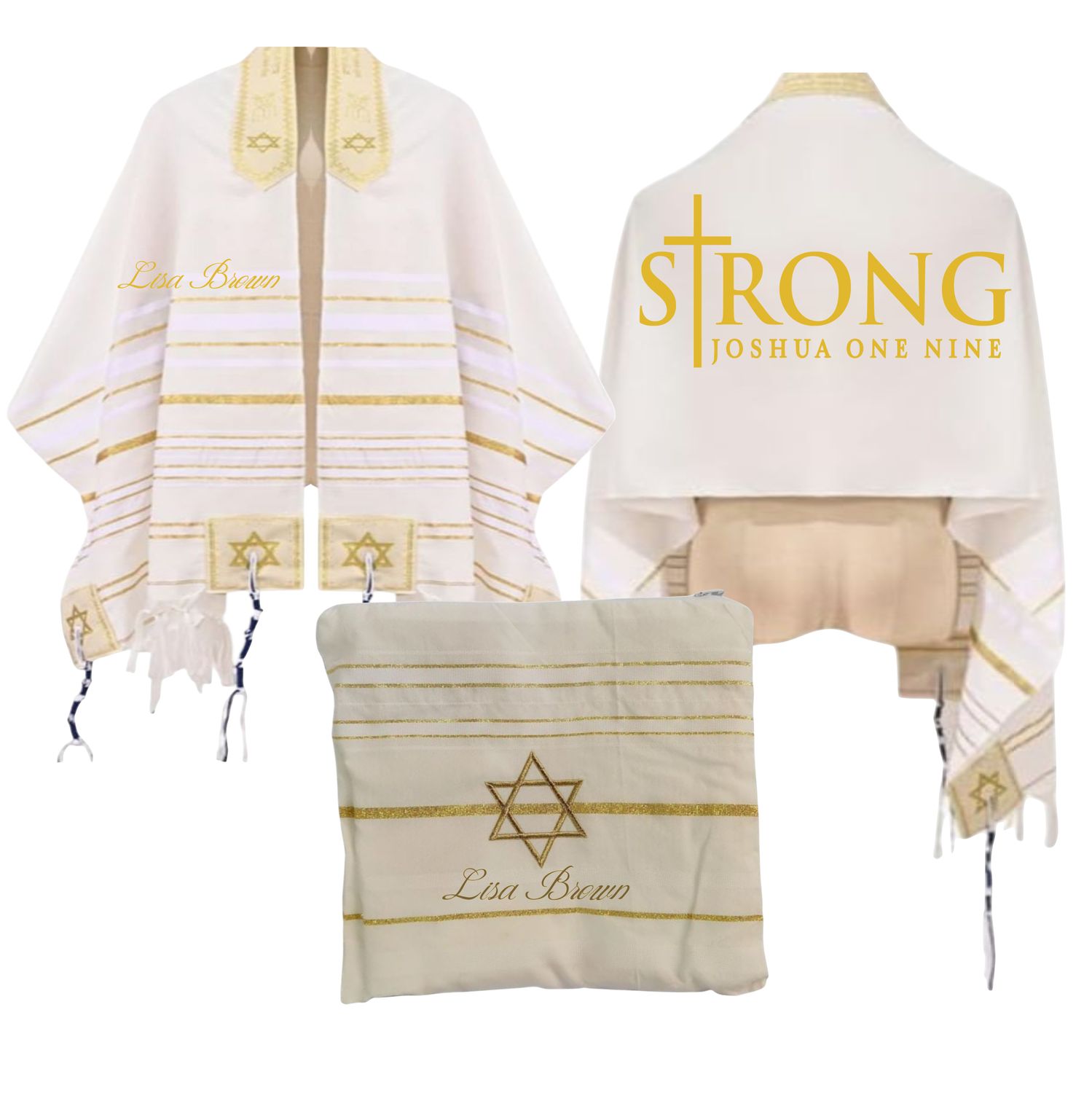 Personalized Christian prayer shawl with custom name, scripture verse, and matching pouch – crafted for worship and comfort