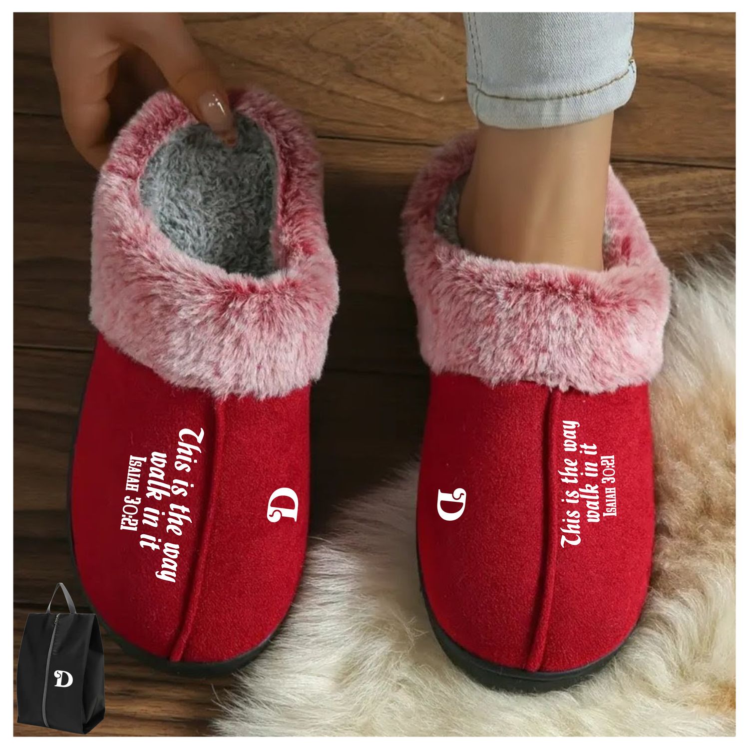 Personalized Ladies Indoor Slippers with Pouch