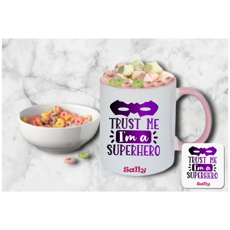 Personalized Kids’ Mug & Coaster Set | Ceramic Mug for Tea, Milk, & Hot Cocoa Personalized kids’ mug and coaster set featuring child’s name and uplifting sayings in playful design.