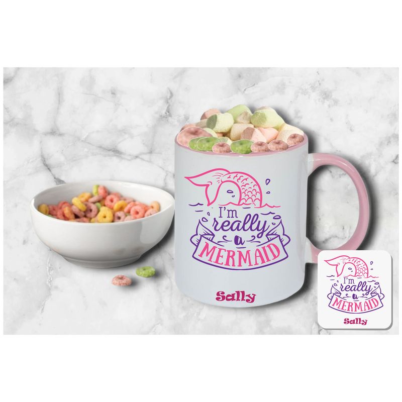 Personalized Kids’ Mug & Coaster Set | Ceramic Mug for Tea, Milk, & Hot Cocoa Personalized kids’ mug and coaster set featuring child’s name and uplifting sayings in playful design.