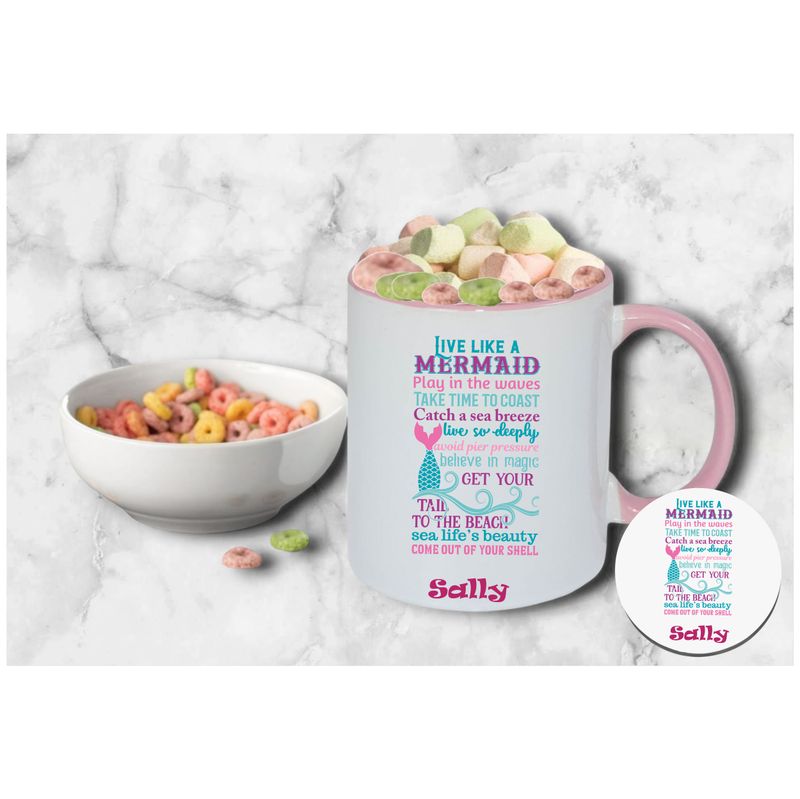 Personalized Kids’ Mug & Coaster Set | Ceramic Mug for Tea, Milk, & Hot Cocoa Personalized kids’ mug and coaster set featuring child’s name and uplifting sayings in playful design.
