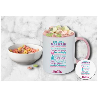 Personalized Kids’ Mug & Coaster Set | Ceramic Mug for Tea, Milk, & Hot Cocoa Personalized kids’ mug and coaster set featuring child’s name and uplifting sayings in playful design.