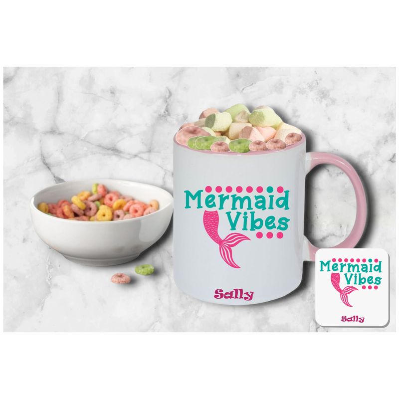 Personalized Kids’ Mug & Coaster Set | Ceramic Mug for Tea, Milk, & Hot Cocoa Personalized kids’ mug and coaster set featuring child’s name and uplifting sayings in playful design.