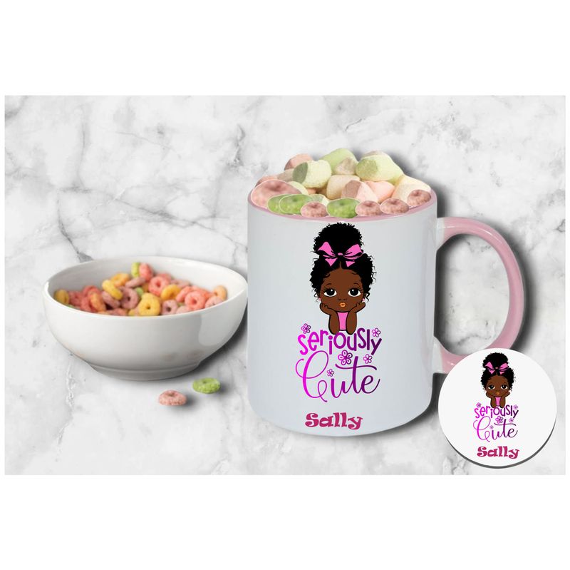 Personalized Kids’ Mug & Coaster Set | Ceramic Mug for Tea, Milk, & Hot Cocoa Personalized kids’ mug and coaster set featuring child’s name and uplifting sayings in playful design.