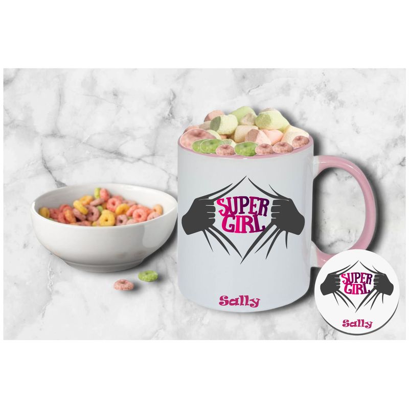 Personalized Kids’ Mug & Coaster Set | Ceramic Mug for Tea, Milk, & Hot Cocoa Personalized kids’ mug and coaster set featuring child’s name and uplifting sayings in playful design.