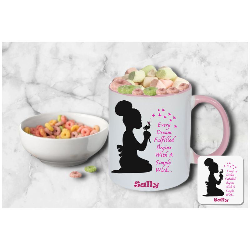Personalized Kids’ Mug & Coaster Set | Ceramic Mug for Tea, Milk, & Hot Cocoa Personalized kids’ mug and coaster set featuring child’s name and uplifting sayings in playful design.