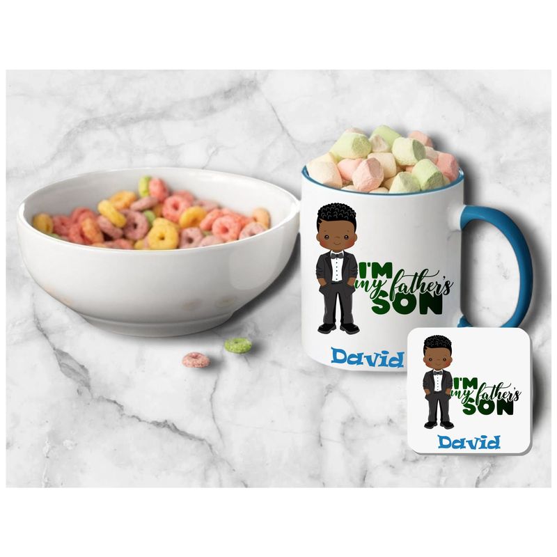 Personalized Kids’ Mug & Coaster Set | Ceramic Mug for Tea, Milk, & Hot Cocoa Personalized kids’ mug and coaster set featuring child’s name and uplifting sayings in playful design.