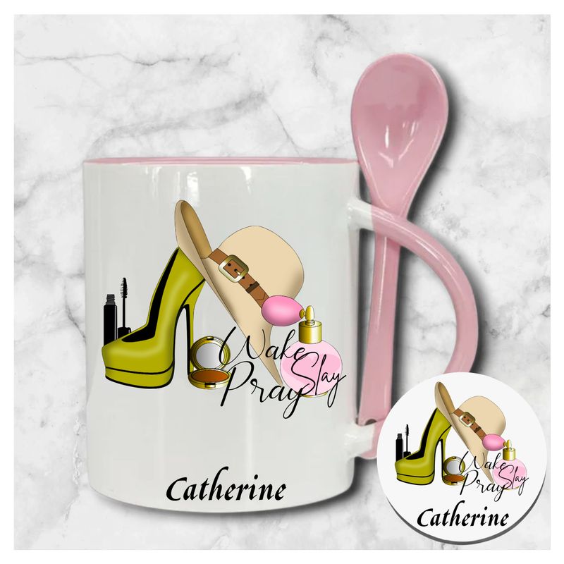 Personalized Faith-Inspired Mug & Coaster Sets | Ceramic Coffee Mug for Tea, Milk, Latte, & Hot Cocoa Personalized mug and coaster set featuring recipient’s name, Bible verse, and inspirational phrase in elegant design.