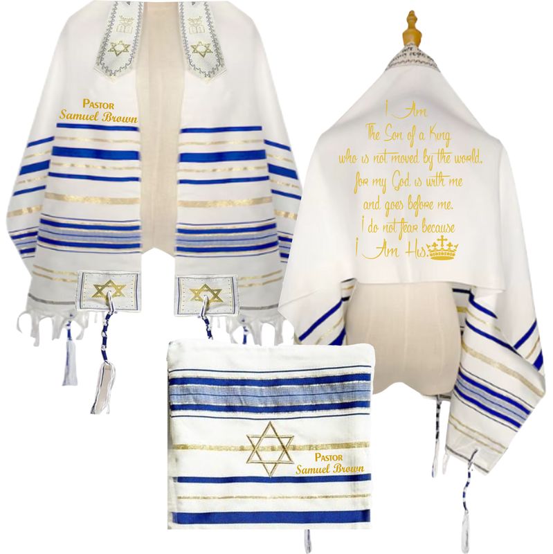 Personalized Christian prayer shawl with custom name, scripture verse, and matching pouch – crafted for worship and comfort