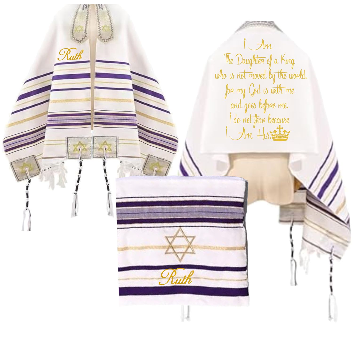 Personalized Christian prayer shawl with custom name, scripture verse, and matching pouch – crafted for worship and comfort